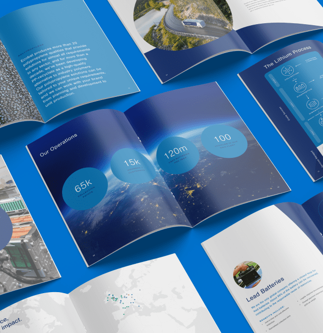 Division specific brochure system copywriting and design for Ecobat. 